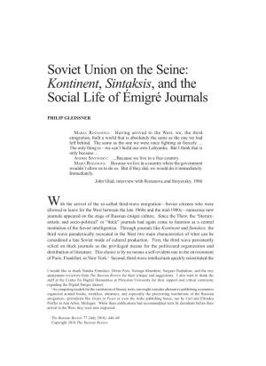 Soviet Union on the Seine: Kontinent, Sintaksis, and the Social Life of Émigré Journals