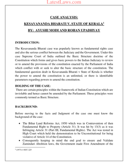 Kesavananda Bharati V. State of Kerala By