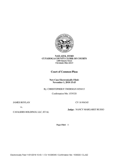 Court of Common Pleas New Case Electronically Filed