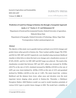 Prediction of Land Use Change in Katsina-Ala Through a Geospatial Approach