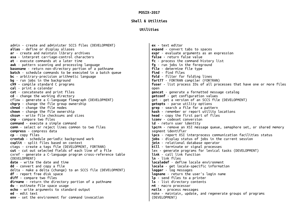 POSIX-2017 Shell & Utilities Utilities