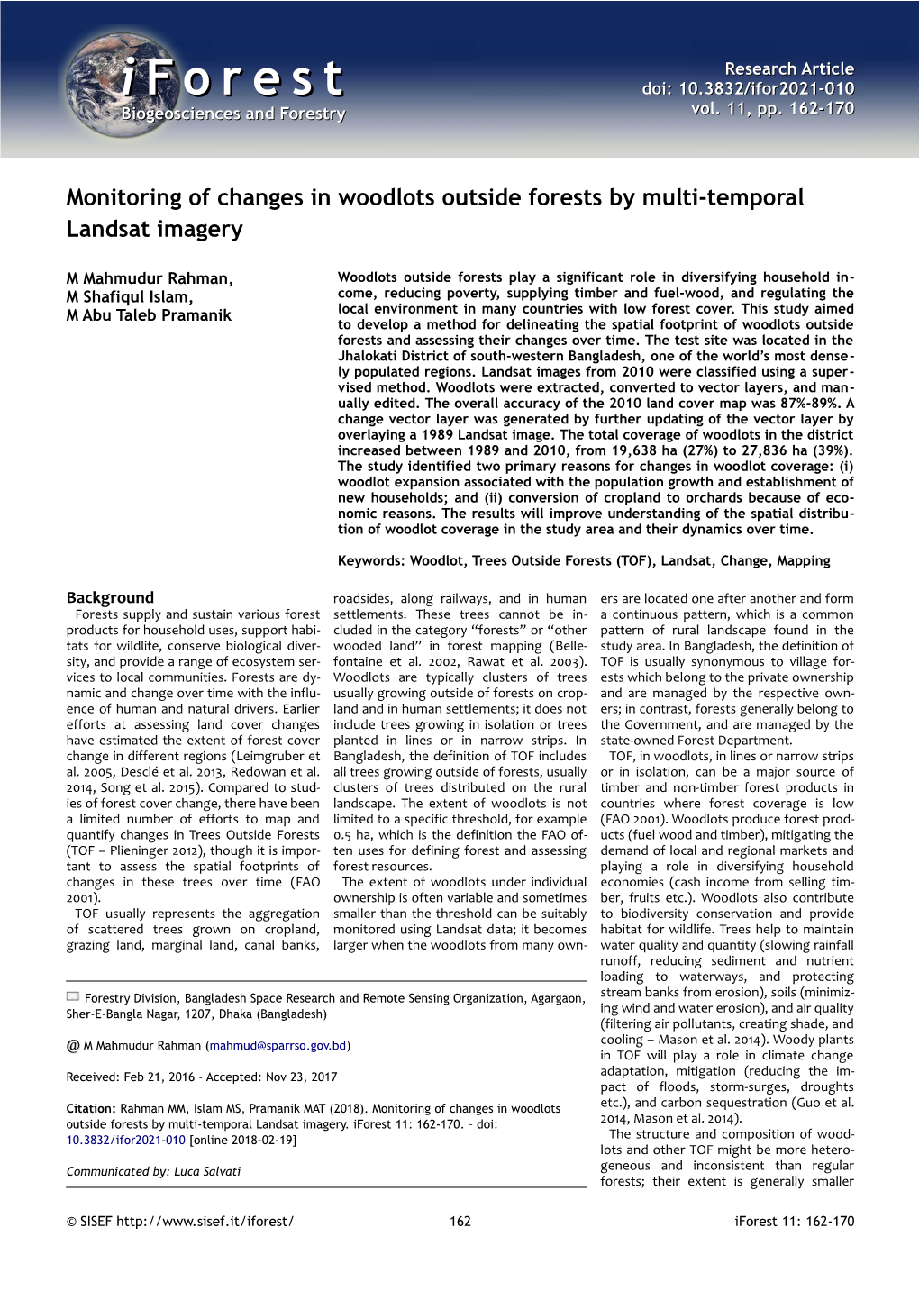 Monitoring of Changes in Woodlots Outside Forests by Multi-Temporal Landsat Imagery