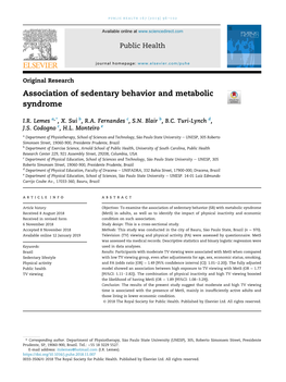 Association of Sedentary Behavior and Metabolic Syndrome