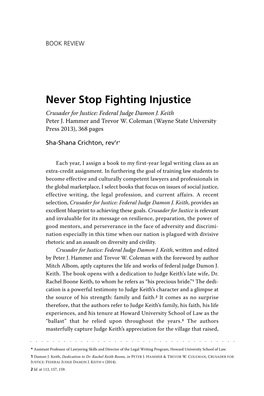 Never Stop Fighting Injustice Crusader for Justice: Federal Judge Damon J