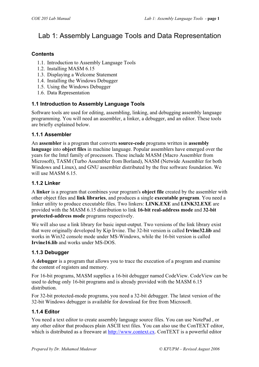 Lab 1: Assembly Language Tools and Data Representation