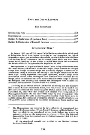 FROM the COURT RECORDS the Yaron Case Introductory Note