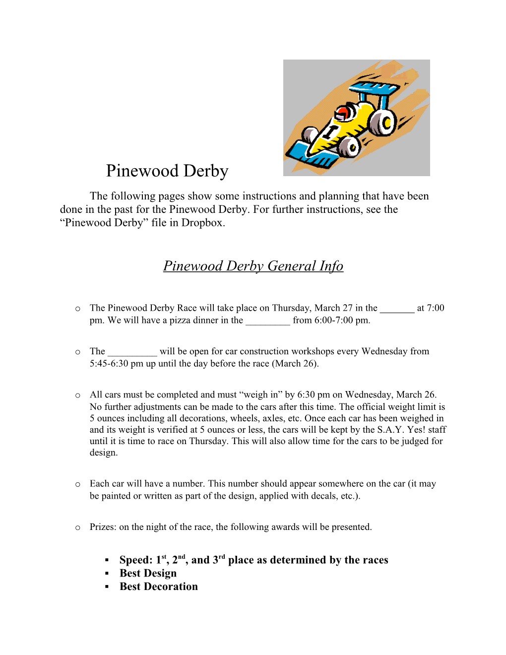 Pinewood Derby General Info