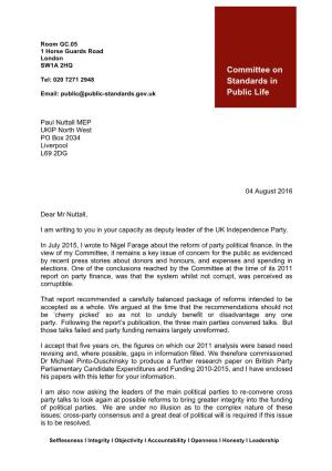 Letter from Lord Bew to Paul Nuttall