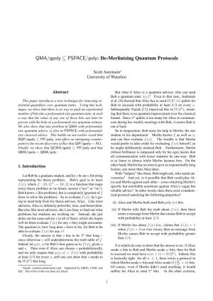 QMA/Qpoly ⊆ PSPACE/Poly : De-Merlinizing Quantum Protocols