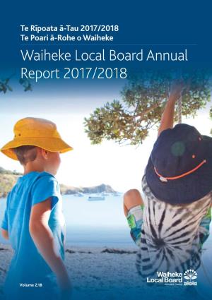 Waiheke Local Board Annual Report 2017/2018