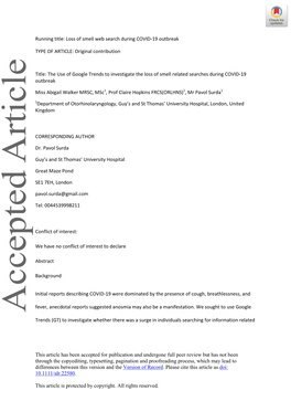 The Use of Google Trends to Investigate the Loss of Smell Related Searches During COVID-19 Outbreak