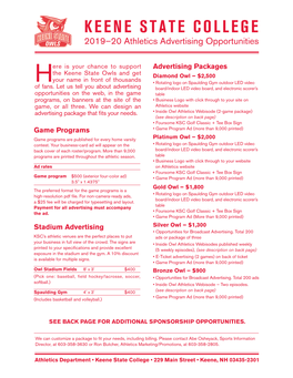KEENE STATE COLLEGE 2019–20 Athletics Advertising Opportunities