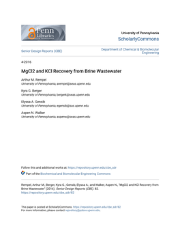 Mgcl2 and Kcl Recovery from Brine Wastewater