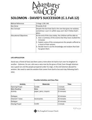 SOLOMON - DAVID’S SUCCESSOR (C.1.Fall.12)