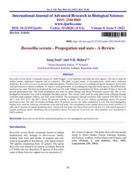 Boswellia Serrata - Propogation and Uses - a Review