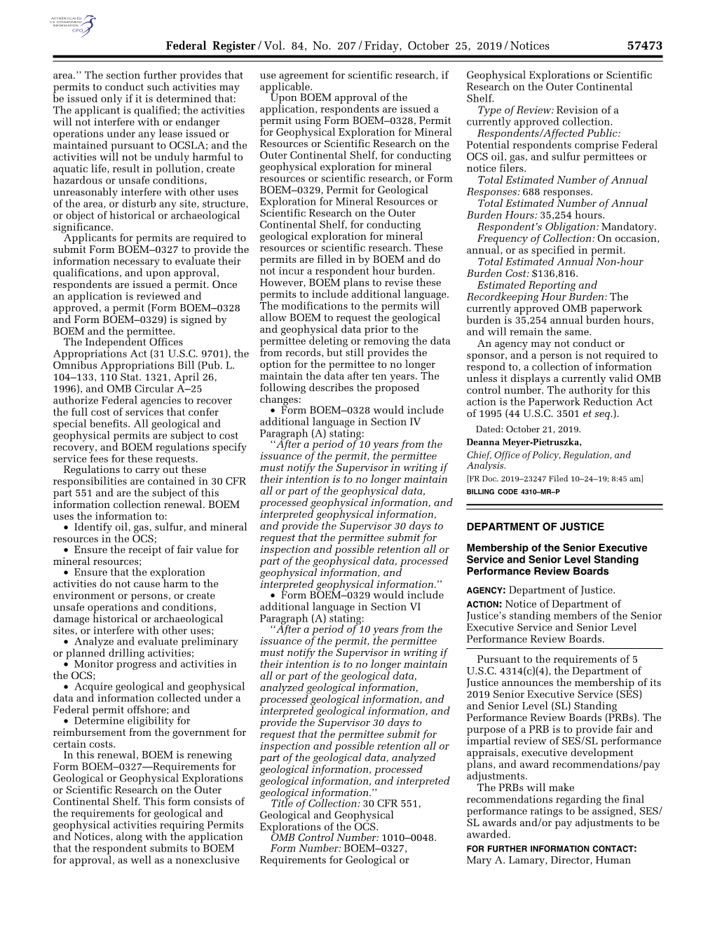 Federal Register/Vol. 84, No. 207/Friday, October 25, 2019/Notices