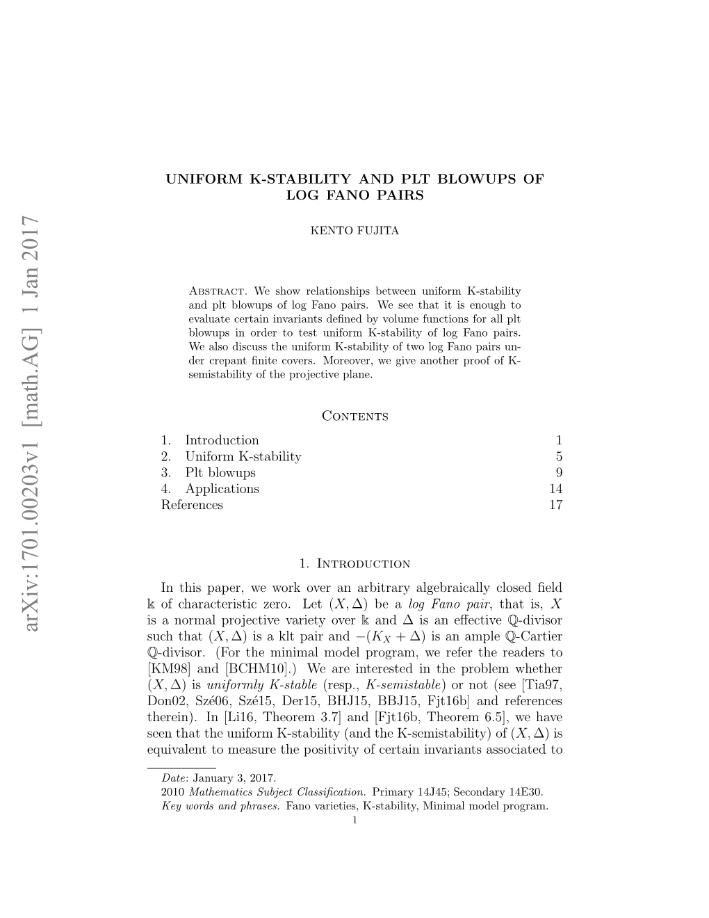 Uniform K-Stability and Plt Blowups of Log Fano Pairs