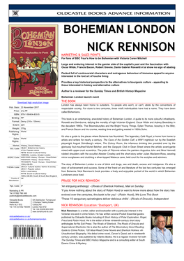 NICK RENNISON MARKETING & SALES POINTS for Fans of BBC Four's How to Be Bohemian with Victoria Coren Mitchell