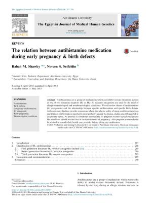 The Relation Between Antihistamine Medication During Early Pregnancy & Birth Defects
