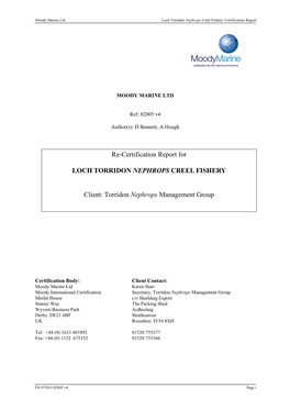 Re-Certification Report for LOCH TORRIDON NEPHROPS CREEL FISHERY Client