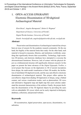 1. OPEN-ACCESS EPIGRAPHY Electronic Dissemination of 3D-Digitized Archaeological Material