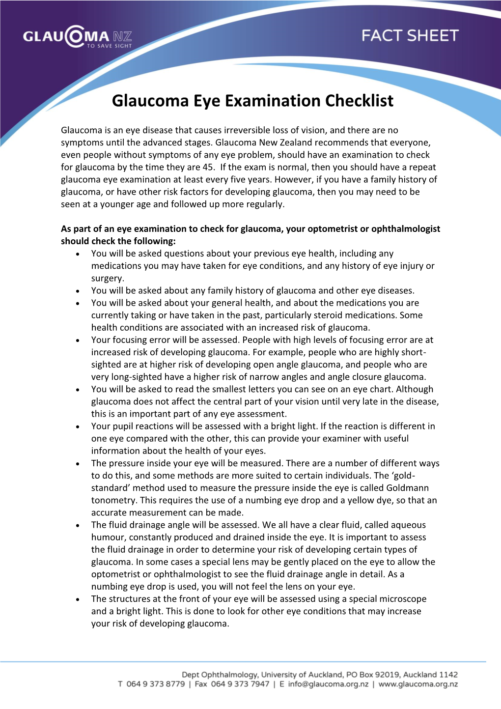 Glaucoma Eye Examination Checklist