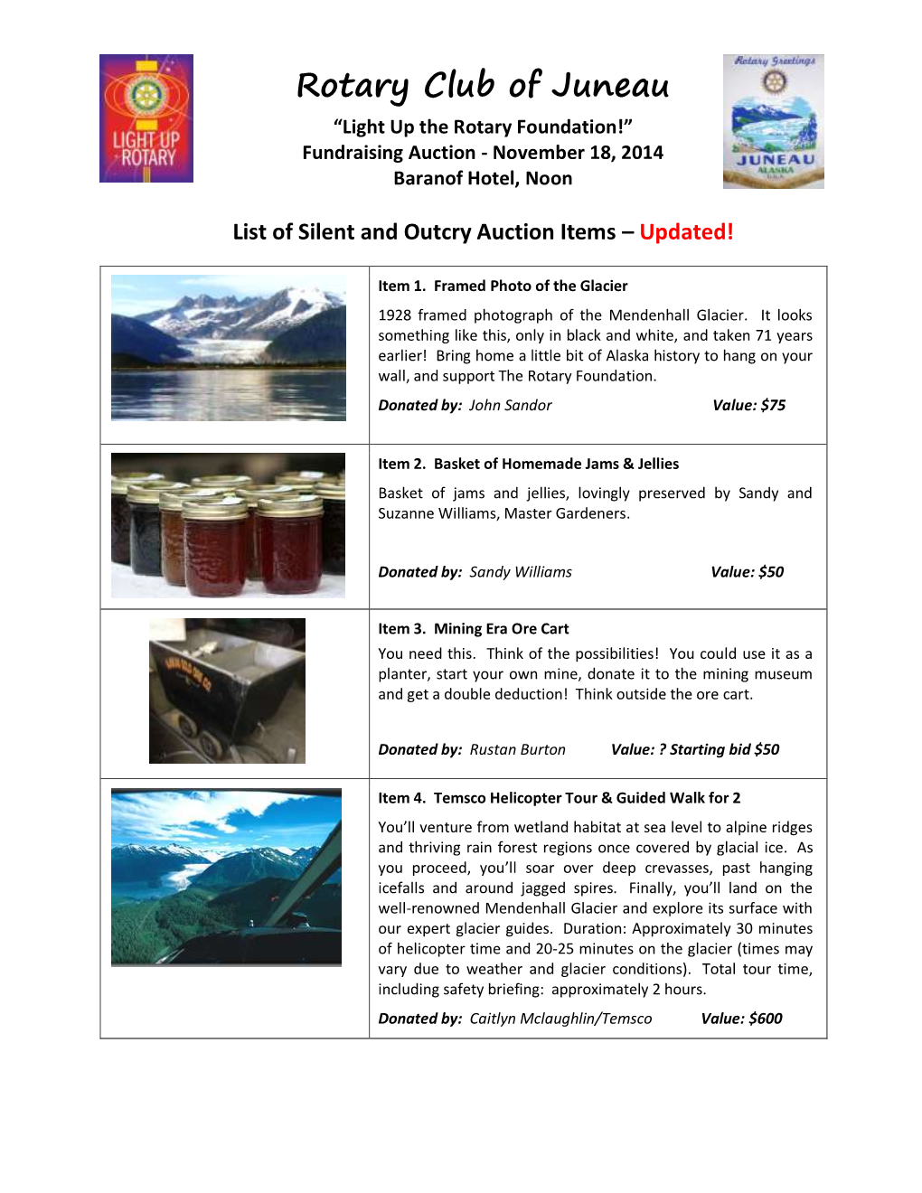 Rotary Club of Juneau “Light up the Rotary Foundation!” Fundraising Auction - November 18, 2014