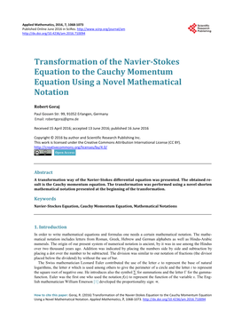Transformation of the Navier-Stokes Equation to the Cauchy Momentum Equation Using a Novel Mathematical Notation