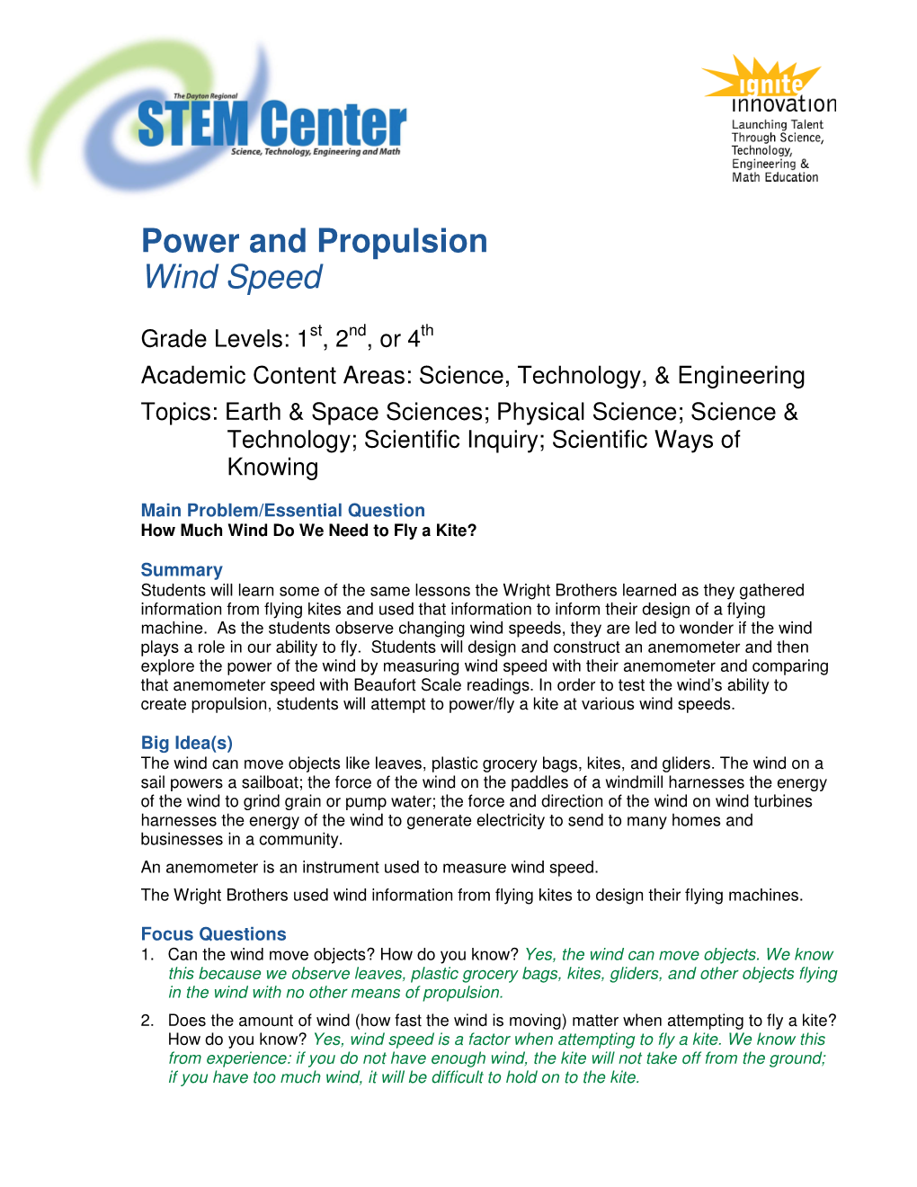Power and Propulsion Wind Speed