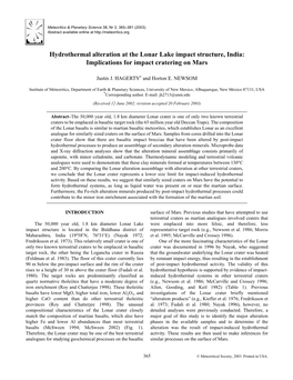Hydrothermal Alteration at the Lonar Lake Impact Structure, India: Implications for Impact Cratering on Mars