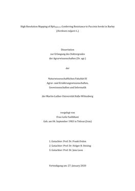 (Hordeum Vulgare L.) Dissertation Zur E