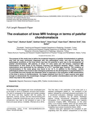 The Evaluatıon of Knee MRI Fındıngs in Terms of Patellar Chondromalacia