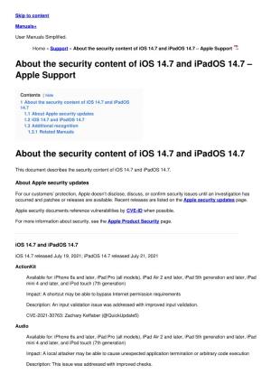 About the Security Content of Ios 14.7 and Ipados 14.7 – Apple Support
