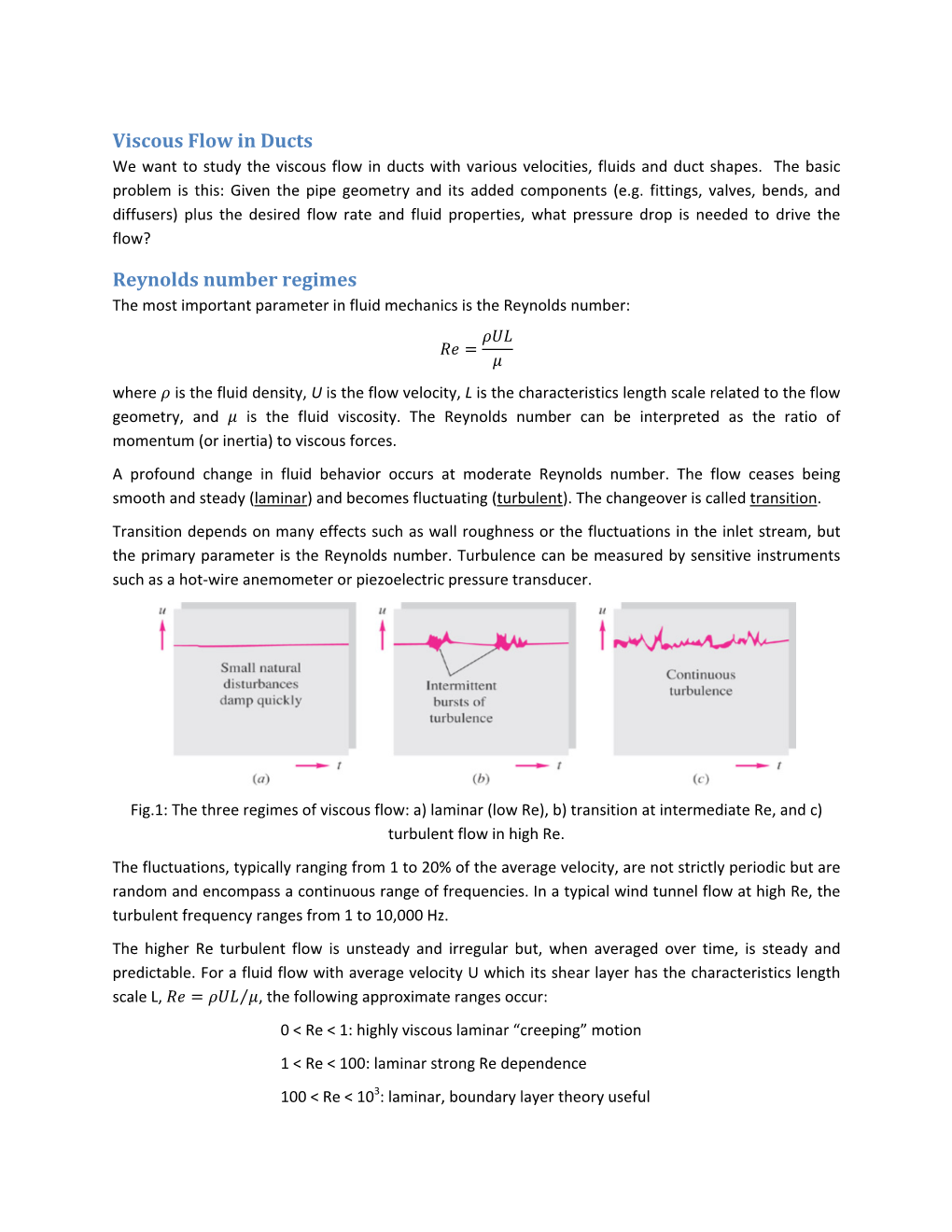 Viscous Flow in Ducts Reynolds Number Regimes