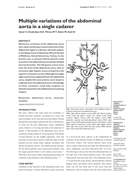 Multiple Variations of the Abdominal Aorta in a Single Cadaver Uysal I I, Cicekcibasi a E, Yilmaz M T, Seker M, Sanli O