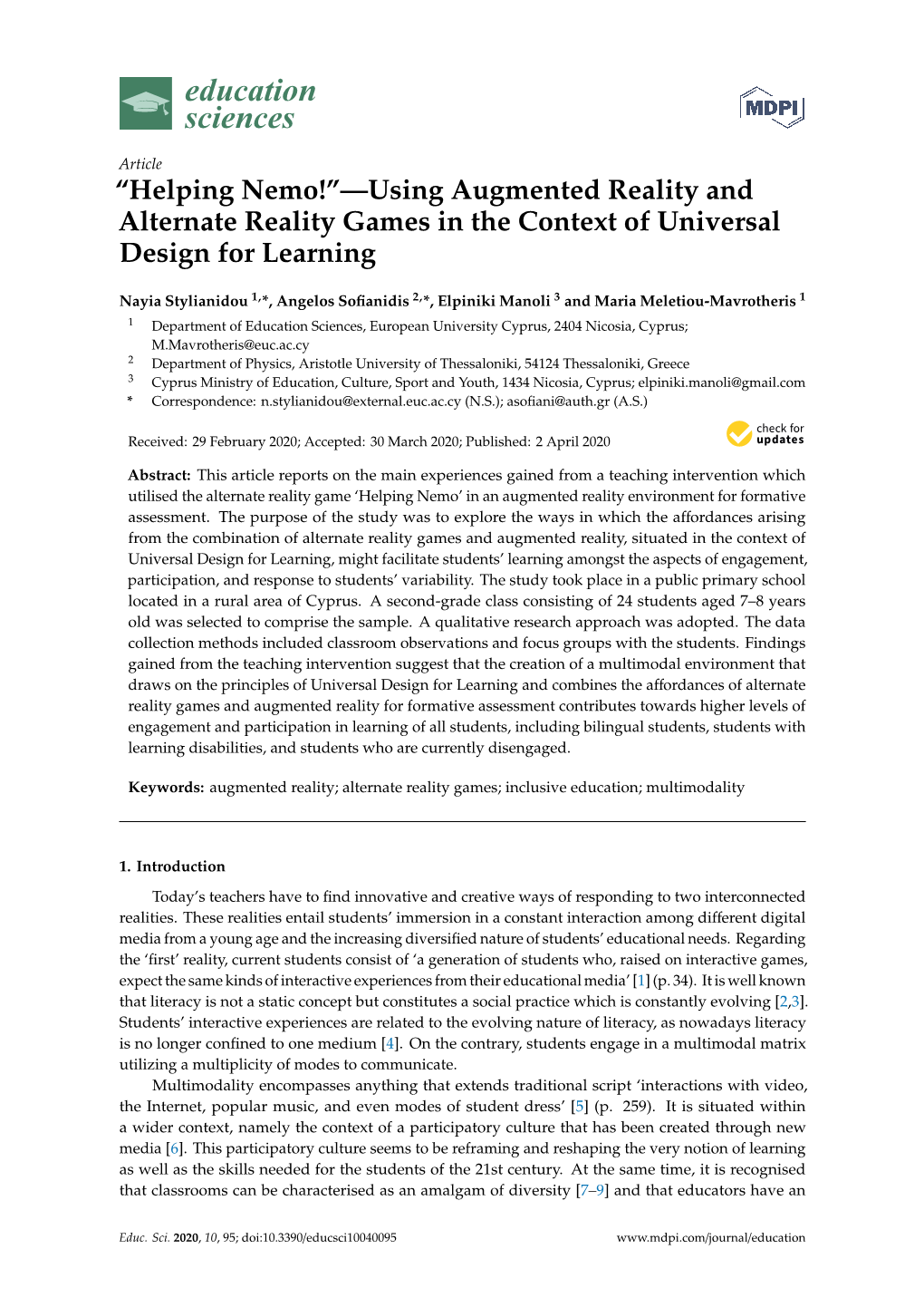 Using Augmented Reality and Alternate Reality Games in the Context of Universal Design for Learning