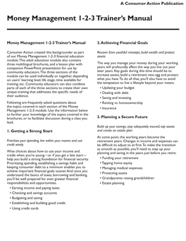 Money Management 1-2-3 Trainer’S Manual