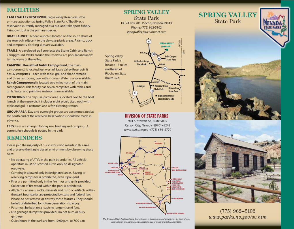 Spring Valley Eagle Valley Reservoir: Eagle Valley Reservoir Is the State Park Spring Valley Primary Attraction at Spring Valley State Park