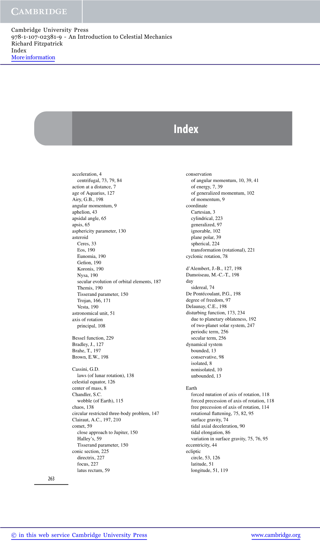 An Introduction to Celestial Mechanics Richard Fitzpatrick Index More Information