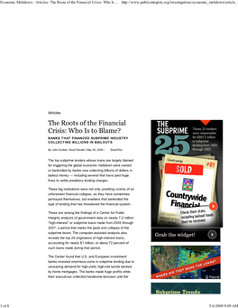 Economic Meltdown - Articles: the Roots of the Financial Crisis: Who Is