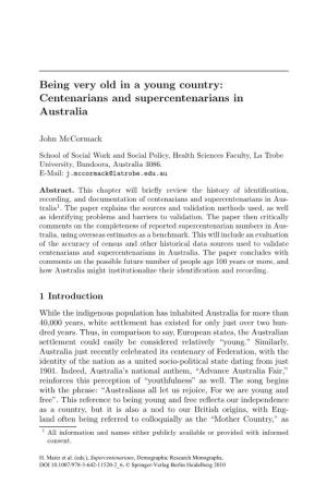 Being Very Old in a Young Country: Centenarians and Supercentenarians in Australia