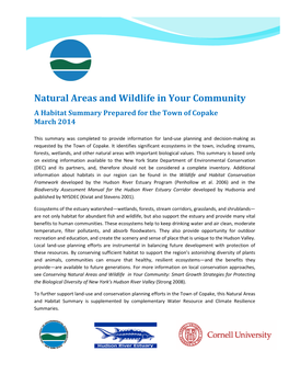 Natural Areas and Wildlife in Your Community a Habitat Summary Prepared for the Town of Copake March 2014