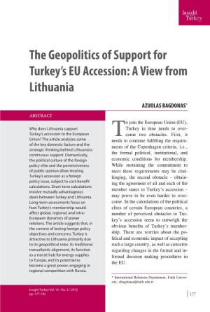 The Geopolitics of Support for Turkey's EU Accession: a View from Lithuania