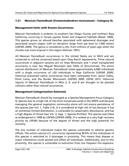 1.21 Mexican Flannelbush (Fremontodendron Mexicanum) – Category SL Management Units with Known Occurrences Mexican Flannelbush