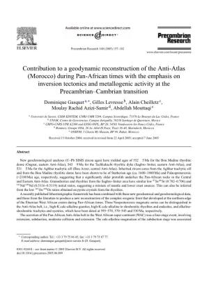 Morocco) During Pan-African Times with the Emphasis on Inversion Tectonics and Metallogenic Activity at the Precambrian–Cambrian Transition