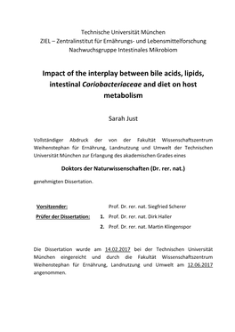 Impact of the Interplay Between Bile Acids, Lipids, Intestinal Coriobacteriaceae and Diet on Host Metabolism