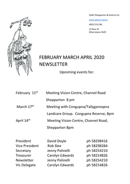 FEBRUARY MARCH APRIL 2020 NEWSLETTER Upcoming Events For