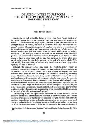 The Role of Partial Insanity in Early Forensic Testimony