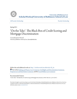 "On the Take": the Black Box of Credit Scoring and Mortgage Discrimination