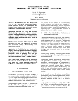 Flashsoldering Update – Extending Fine Magnet Wire Joining Applications